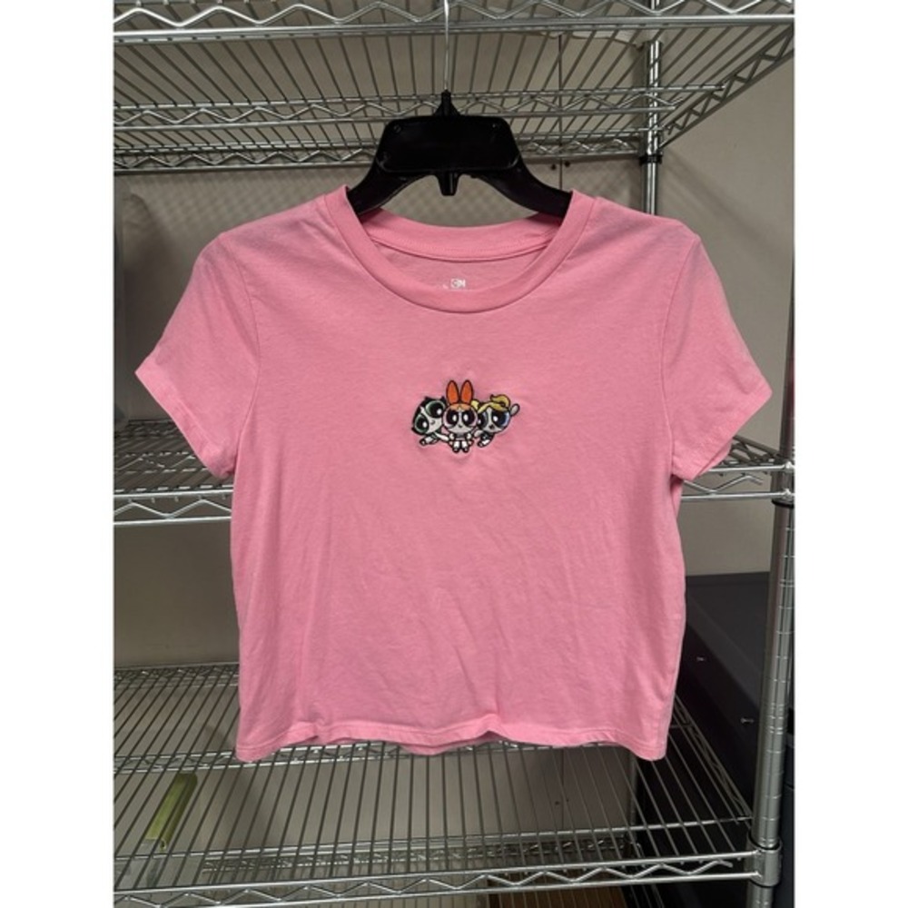 Hot Pink Powerpuff crop top short‎ sleeved womens small embroidered